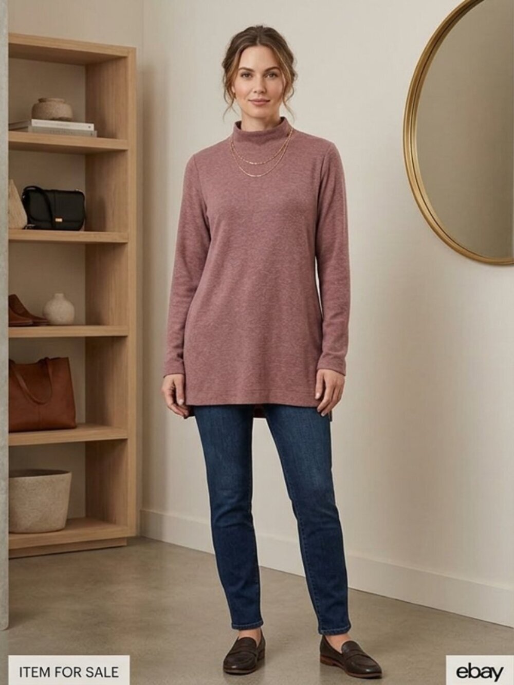 Duluth Trading Women's Size M Blush Funnel Neck Pullover Sweatshirt Tunic Top